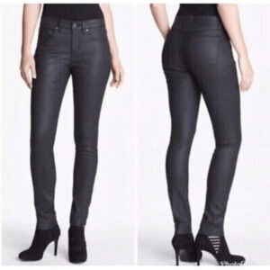 Eileen Fisher Black Waxed Faux Leather Organic Cotton Blend Pants size 8